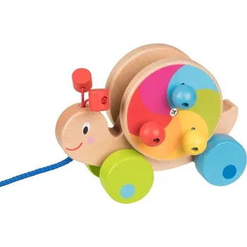Dřevěná hračka Goki Tahací dřevěný barevný šnek na provázku