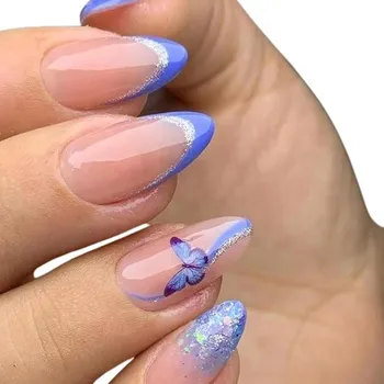 Umělé nehty UMĚLÉ NEHTY TIPSY MANDLE BAREVNÉ FRENCH GELOVÉ SAMOLEPICÍ 24KS