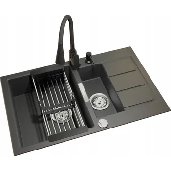 Granitový dřez Dřez s jednou a půl komorou Franke Sirius, křemen, černý