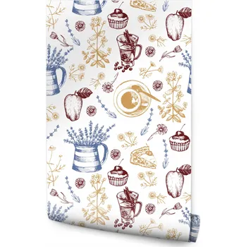 Fototapeta Tapeta ovoce jablka káva květiny do kuchyně a jídelny