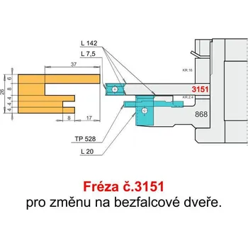 Frézka Fréza č.3151 pro obložkové zárubně s VBD - změna na bezfalcové dveře