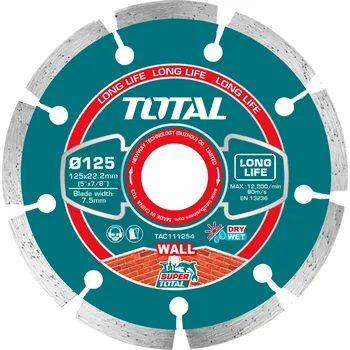 Řezný kotouč TOTAL Kotouč diamantový řezný segmentový, Fast cut, suché i mokré řezání, 125mm, industrial