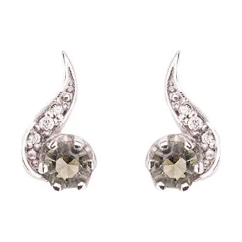 Náušnice diamant + vltavín - zlaté náušnice (U3-2118-3)