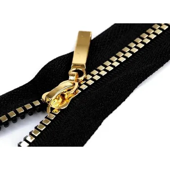 Zip Zip kostěný, dělitelný, černý, 5mm, 40cm délka, zlatá kostka
