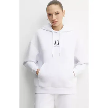 Dámská mikina Mikina Armani Exchange dámská, bílá barva, s kapucí, s aplikací, XW000823 AF10818 XW000823.AF10818.NOS 00X, vel. L