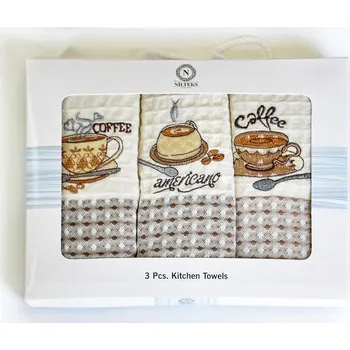 Utěrka Utěrky MERLIN 88 vaflové vyšívané, dárkové balení, káva, smetanová, 3 kusy 50x70cm