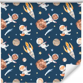 Fototapeta Dětská tapeta Akvarelová ZVÍŘÁTKA ve Vesmíru
