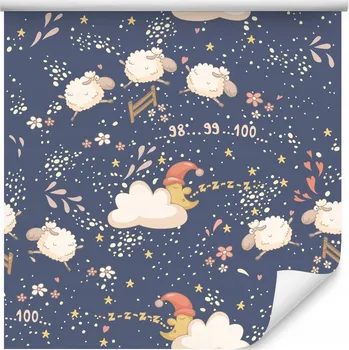 Fototapeta Tapeta do dětského pokoje ovečky květiny vzory