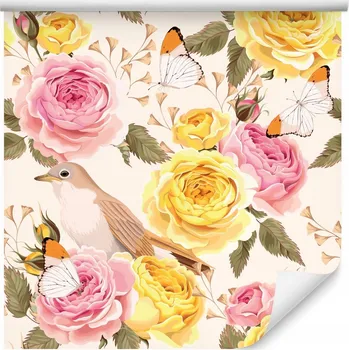 Fototapeta Tapeta do ložnice růže KVĚTINY ptáci motýli příroda