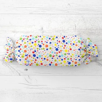 Dekorativní polštářek Dětský polštář válec bonbon Sandra SA-006 Barevné puntíky na bílém 15x40 cm