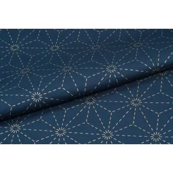 Sashiko látka metráž s předtištěným vzorem konopného listu, indigo modrá, sartor.cz