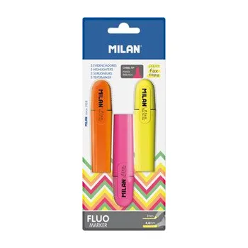 Kancelář Zvýrazňovač MILAN Fluo Marker - sada 3 ks