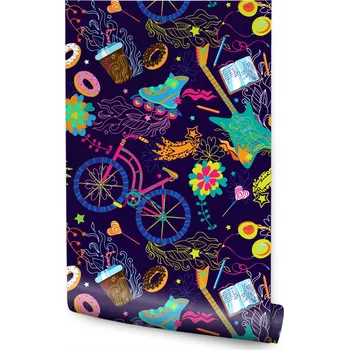 Fototapeta Tapeta pro mládež barevné kytary brusle kola