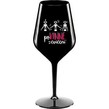 Sklenice POVINNÉ CVIČENÍ - černá nerozbitná sklenice na víno 470 ml