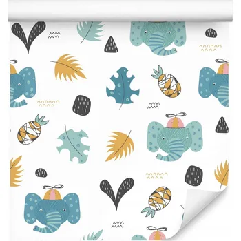 Fototapeta Dětská Tapeta Sloni Ananasy Lístky Příroda