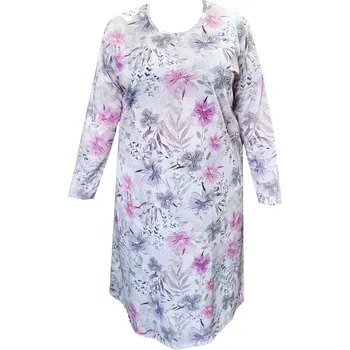 Dámská noční košile Dámská bavlněná noční košile s dlouhým rukávem a sedlem (fialenka) - v nadměrné velikosti 2634