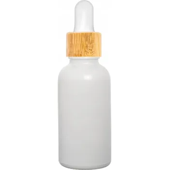 Láhev SKLENĚNÁ LÁHEV 30ML BÍLÁ S BAMBUSOVOU PIPETOU