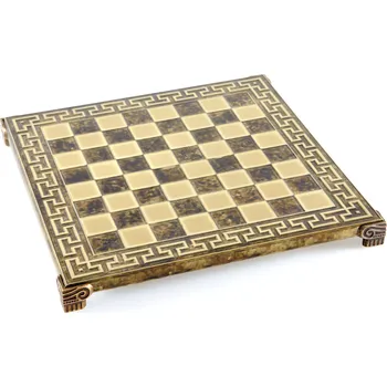 Figurka Manopoulos Ručně vyráběná mosazná šachová souprava ve stylu řeckého meandru 28x28cm