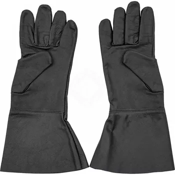 Rukavice House of Warfare Kožené prstové rukavice s dlouhou manžetou, 'Žoldnéř' Černá