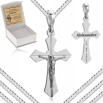Náhrdelník STŘÍBRNÝ NÁHRDELNÍK KE SVATÉMU PŘIJÍMÁNÍ + STŘÍBRNÝ KŘÍŽEK 925 KŘÍŽ S JEŽÍŠEM + GRAVÍROVÁNÍ