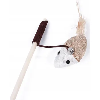 Hračka pro kočku Myš pro kočky Lonaen Hračka pro zvířata - udice s myškou a rolničkou, vyrobená ze dřeva a lněné tkaniny