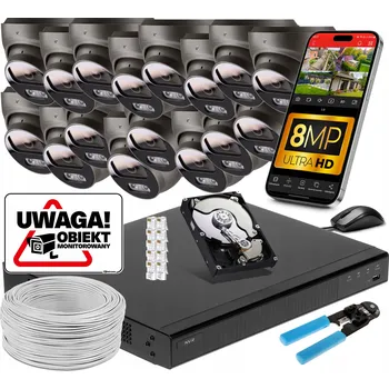 IP kamera Monitorovací sada 16 kamer POE 4K UHD 8Mpx APLIKACE, AUDIO, 1TB DISK