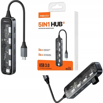 USB hub ADAPTÉR PŘECHODKA 5v1 HUB USB-C na 4X USB 3.0 + USB C ROZBOČOVAČ RECCI