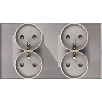 Elektrická zásuvka DVOJITÁ ZÁSUVKA SKLENĚNÁ ELEKTRICKÁ ŠEDÁ SKLENĚNÉ KONTAKTY 2F