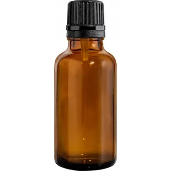 Láhev SKLENĚNÁ LAHVIČKA 30 ml HNĚDÁ S ČERNÝM KAPÁTKEM