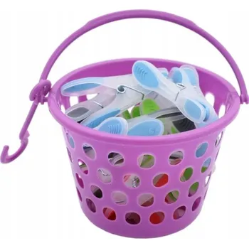 KOMPLET Kolíčky s pogumovanými sponami na prádlo 18szuk + košík na zavěšení