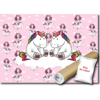 Fototapeta Vliesová fototapeta 416x254 Dva jednorožci na oblaku na růžovém pozadí