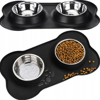 Miska pro psa Dvojitá miska pro psa / kočku, kov + silikon, 2 x 450 ml, s pevnou základnou