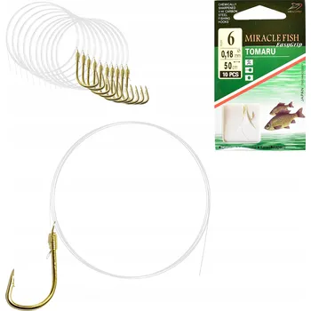 Rybářský háček Háčky pro lov ze dna, plavaný rybolov, s návazcem, s protihrotem. Miracle Fish Tied TOMARU rýč/protihrot vel. 6, 10 ks