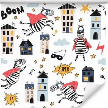 Fototapeta Dětská tapeta ZEBRA Komiks Hrdina Domy Dekorace