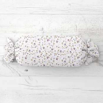 Dekorativní polštářek Polštář válec bonbon Sandra SA-004 Fialové růžičky 15x40 cm