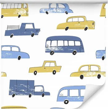 Fototapeta Tapeta pro kluka AUTA Autobusy Kreslený vzor Bílé pozadí