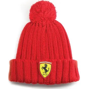 Čepice Ferrari Scuderia Ferrari dětský zimní kulich s bambulí červený
