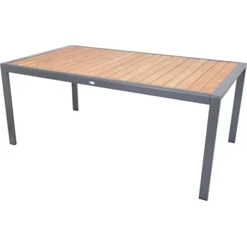Zahradní stůl Vysoký velký jídelní stůl na terasu obdélníkový, hliník + teak, 180x100 cm