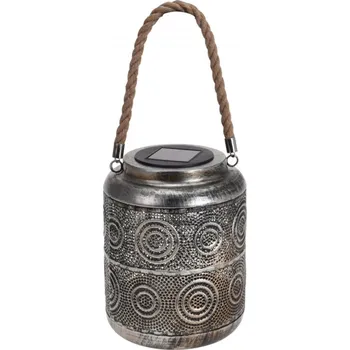 Lucerna Home Elements Solární kovová lucerna, hrubý vzor 22 cm stříbrná