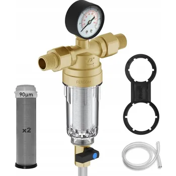 vodní filtr FD180 Filtr na vodu, náhradní sítko 90u nerez, Manometr, 1/2"-3/4" FERDOM