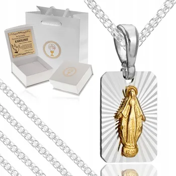 Řetízek STŘÍBRNÝ ŘETÍZEK S MEDAILONKEM Matka Boží RYZOST 925 DÁREK PRO CHLAPCE 50 CM