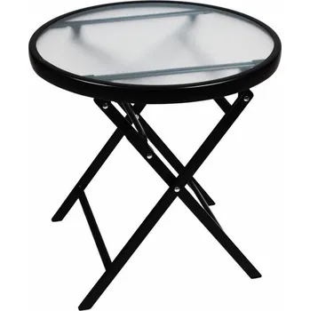 Zahradní stůl Odkládací stolek se skleněnou deskou, černý, Ø 45 cm, ocel