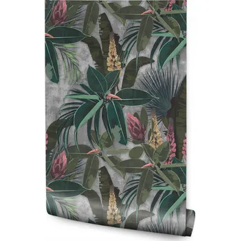 Fototapeta Tapeta Exotické květy Listy Pozadí Efekt Betonu