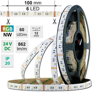 LED páska LED pásek SMD5050 RGB + NW, 60LED/m, 19,2W/m, 862lm/m, IP20, DC24V, 12mm, 5m