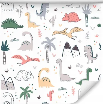 Fototapeta Dětská tapeta Pohádkové dinosauři a rostliny