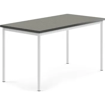 Jídelní stůl Stůl SONITUS, 1400x700x720 mm, bílé nohy, deska s linoleem, tmavě šedá