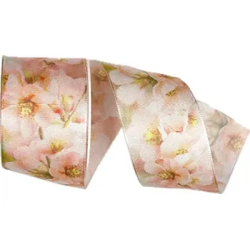 Stuha Stuha taftová PINK BLOOMS 40mm x 2m (13,-Kč/m) (Stuha taftová, fotopotisk, s vetkaným vlascem v obou okrajích)