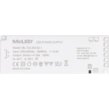 Napájecí zdroj pro osvětlení Ultra tenký, Smart LED napájecí zdroj, 100W/24 V/4,16A s 8 mini konektory 91505-FP max. 3 A/výstup, 200-240V AC, PF>0,95, bílý, řídící a synchronizační konektor, 201 x 71 x 18 mm