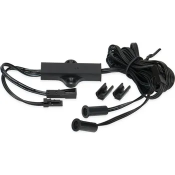 vypínač Dveřní spínač / Bezdotykový spínač (2 senzory) IR s příchytkami, 12/24 V DC, max. 3 A, délky kabelů 1 m, mini konektory 91505-MP/FP, IP20, citlivost 5-8 cm, zpoždění ZAP/VYP, černý, do otvoru 8 mm