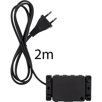 elektrický kabel Přívodní plochý kabel 2m s plochou vidlicí, 2x0,75mm², černý, vč. instalačního boxu